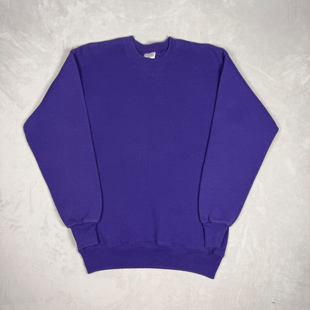 90s Mens Lee Sturdy Sweats Heavyweight Blank Crewneck Sweatshirt Purple Large